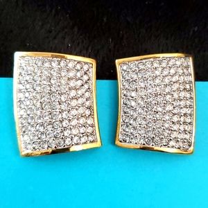Crystal encrusted gold tone Clip earrings Beauty